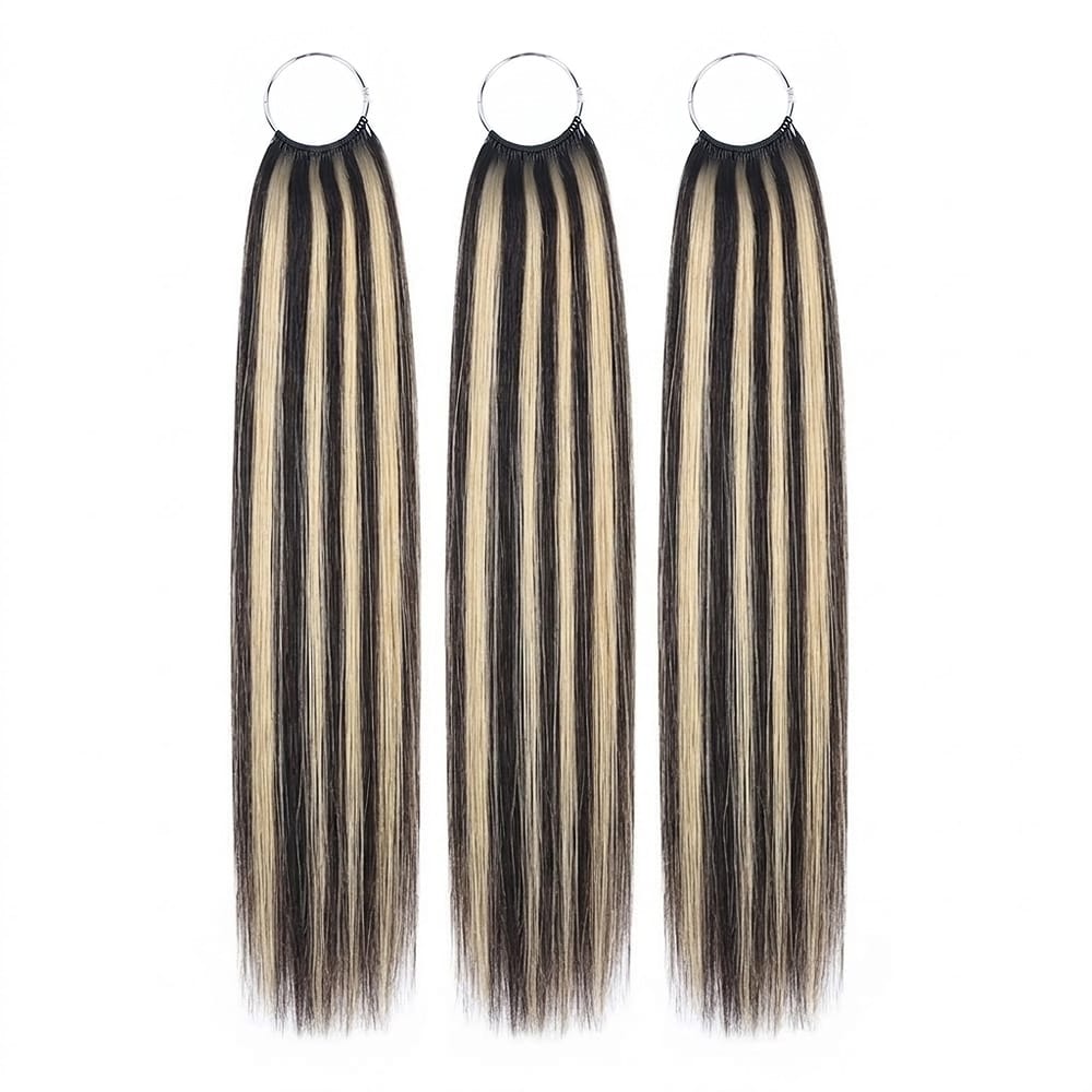 Straight Hair Bundles / Feather Hair Extensions — 100% Virgin Human Hair / Black and grey blended highlights LINKTOWIG