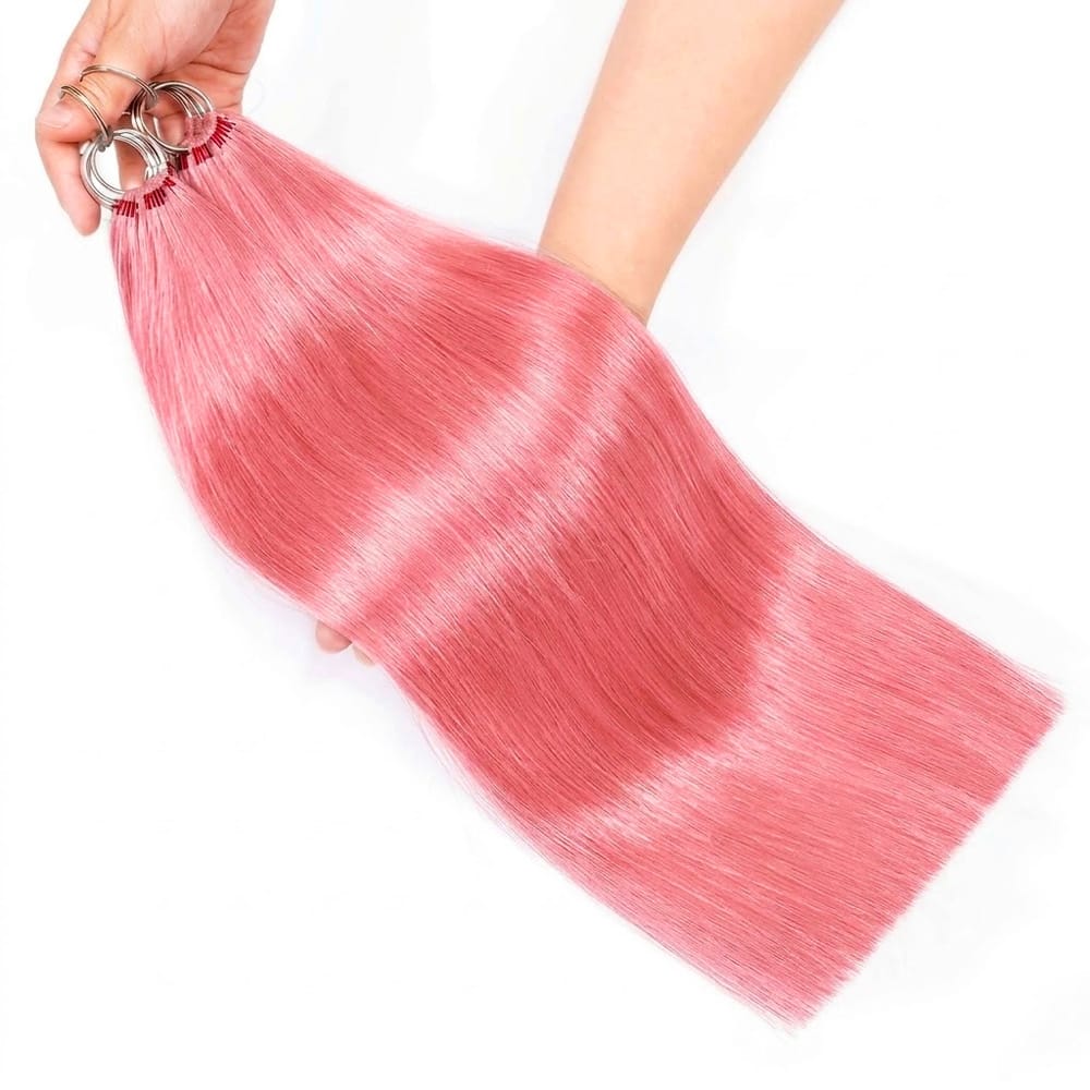 Straight Hair Bundles / Feather Hair Extensions — 100% Virgin Human Hair / Bubblegum Pink LINKTOWIG