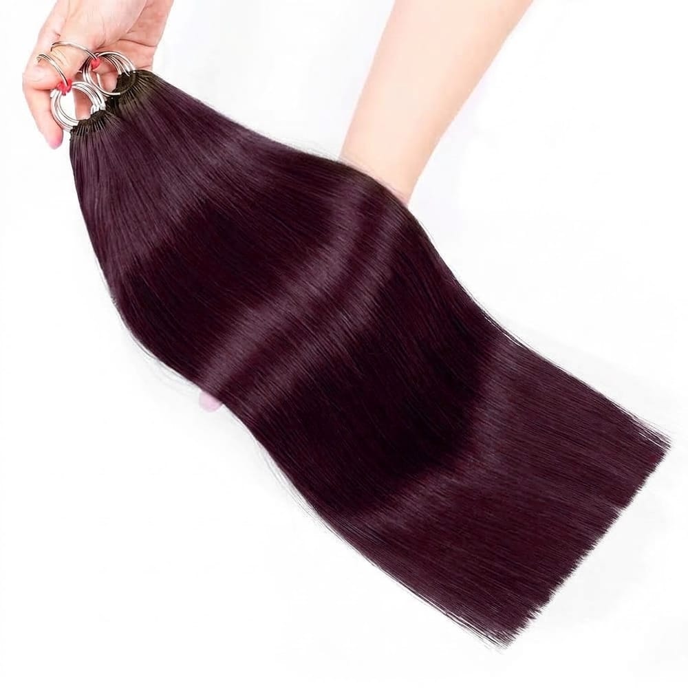 Straight Hair Bundles / Feather Hair Extensions — 100% Virgin Human Hair / Burgundy LINKTOWIG