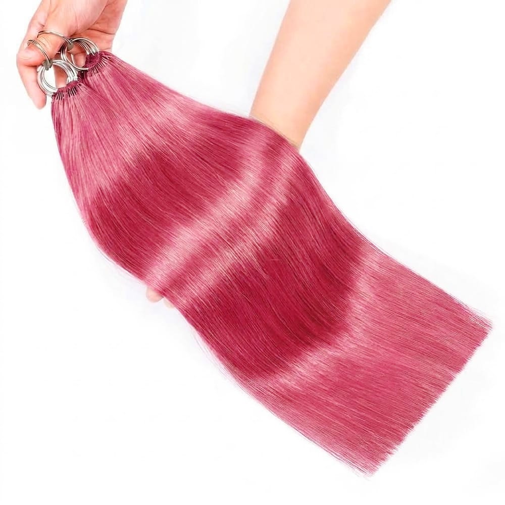 Straight Hair Bundles / Feather Hair Extensions — 100% Virgin Human Hair / pink LINKTOWIG