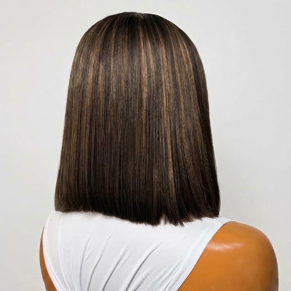 Straight Bob Side Part HD Lace Front Wig 100% Virgin Human Hair / Honey Blonde Highlights LINKTOWIG