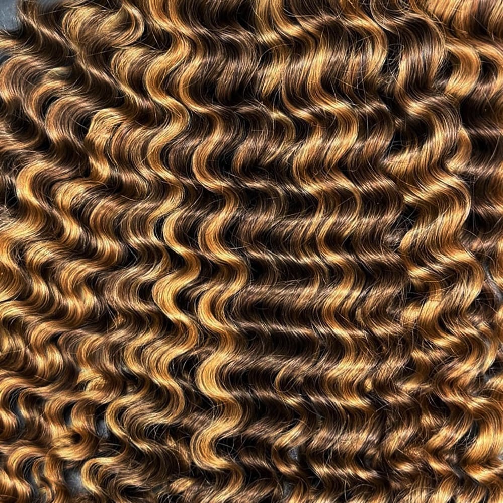 Deep Wave Hair Bundles / Feather Hair Extensions — 100% Virgin Human Hair / Honey Blonde Highlights LINKTOWIG