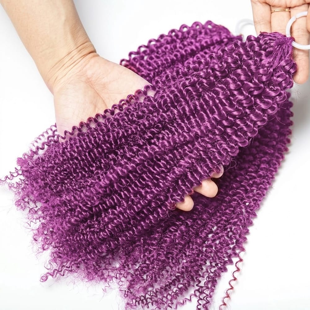 Kinky Curly Hair Bundles / Feather Hair Extensions — 100% Virgin Human Hair / Violet Purple LINKTOWIG