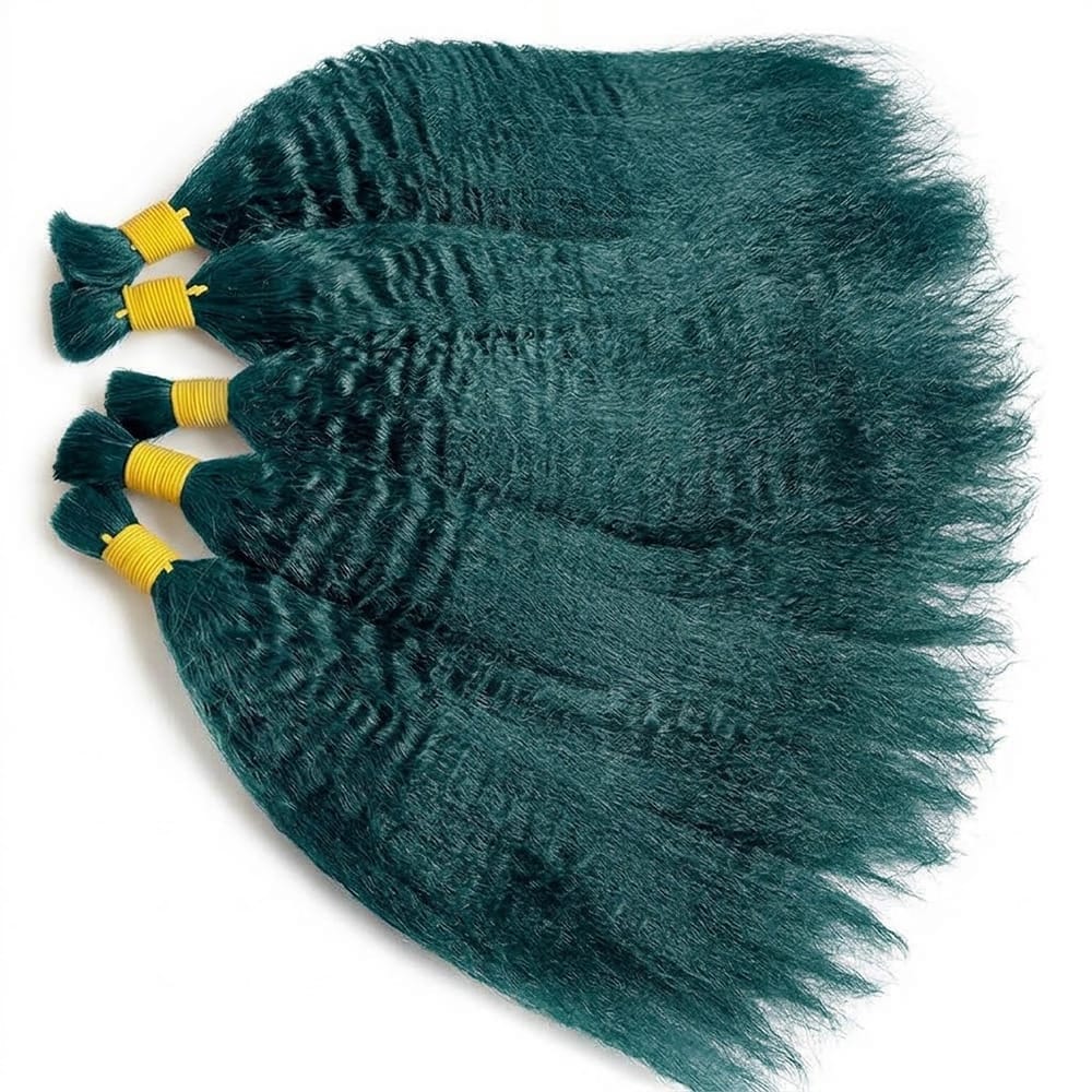 Kinky Stragiht 100% Raw Virgin  Human Hair Bundles - (No Weft) Bulk Hair / Teal Green LINKTOWIG