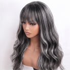 Body Wave Human Hair Wig with Bangs 100% Human Hair Wig – Bangs Style Silver Grey LINKTOWIG
