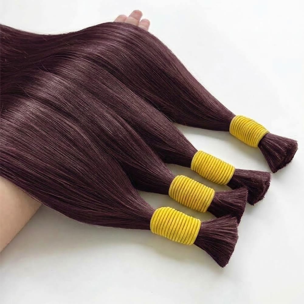 Stragiht 100% Raw Virgin  Human Hair Bundles - (No Weft) Bulk Hair / Burgundy LINKTOWIG