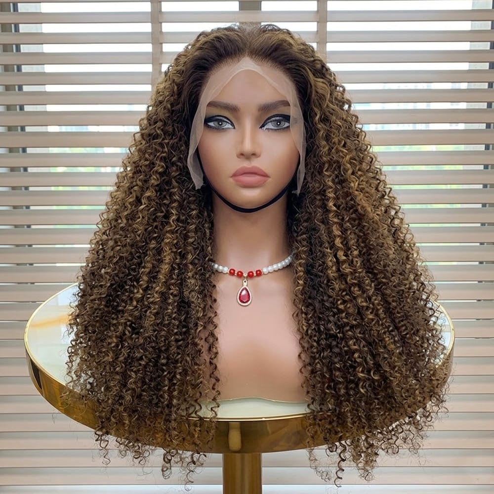 Afro Kinky Curly HD Lace Super Natural Lace Frontal Human Hair Wigs Ash Blonde Highlights LINKTOWIG