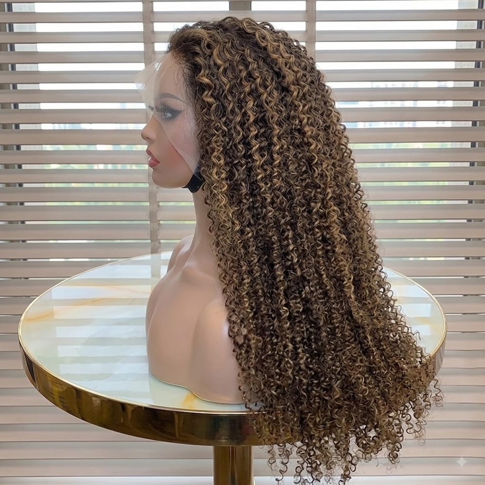 Afro Kinky Curly HD Lace Super Natural Lace Frontal Human Hair Wigs Ash Blonde Highlights LINKTOWIG