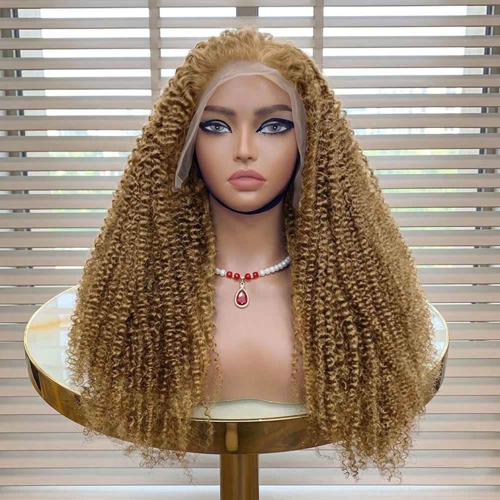 Afro Kinky Curly HD Lace Super Natural Lace Frontal Human Hair Wigs Ash Brown LINKTOWIG