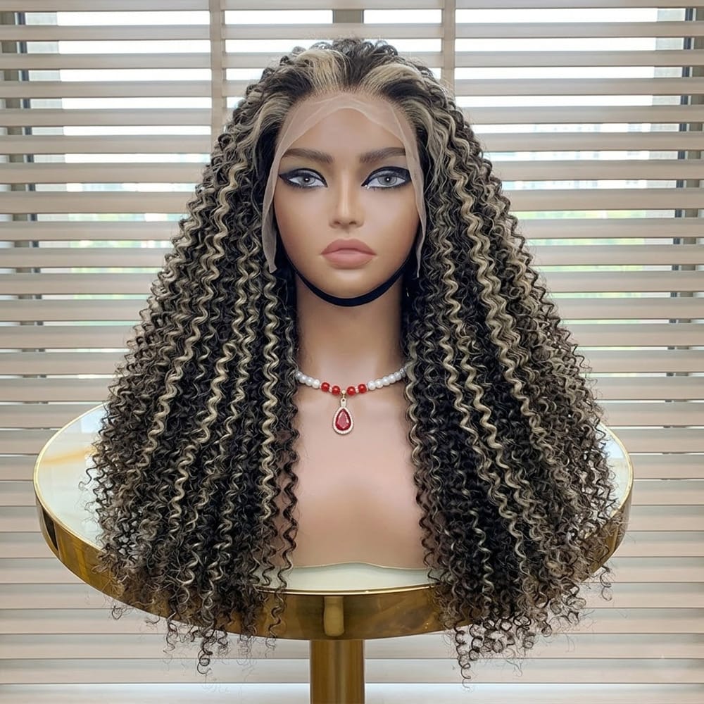 Afro Kinky Curly HD Lace Super Natural Lace Frontal Human Hair Wigs Black and grey blended highlights LINKTOWIG