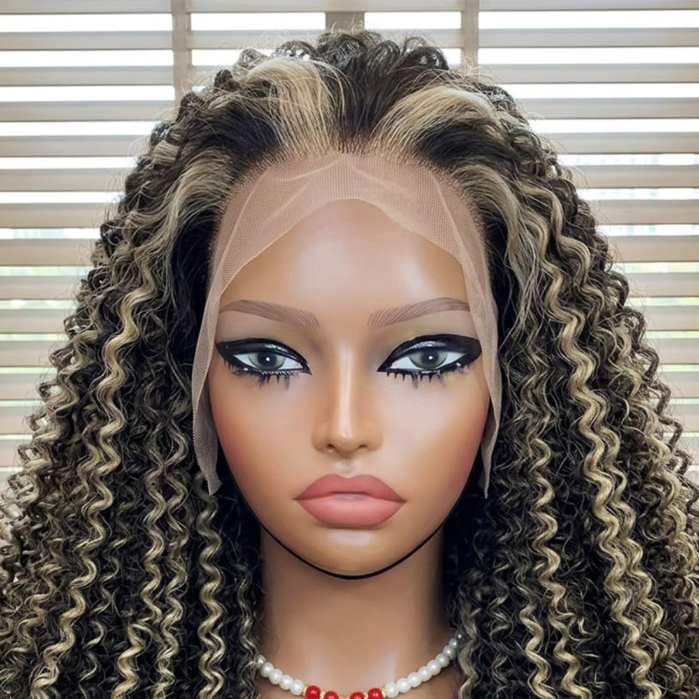 Afro Kinky Curly HD Lace Super Natural Lace Frontal Human Hair Wigs Black and grey blended highlights LINKTOWIG