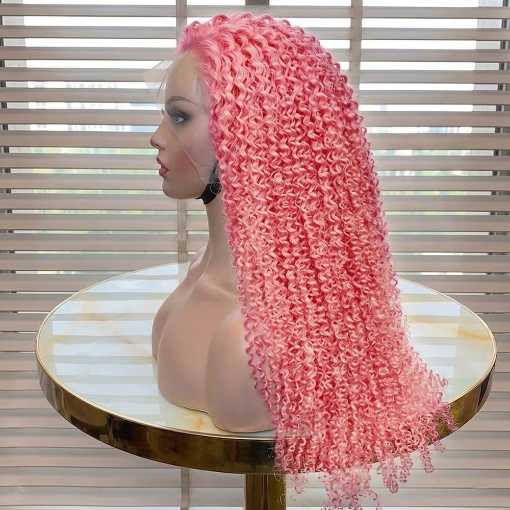 Afro Kinky Curly HD Lace Super Natural Lace Frontal Human Hair Wigs Bubblegum Pink LINKTOWIG