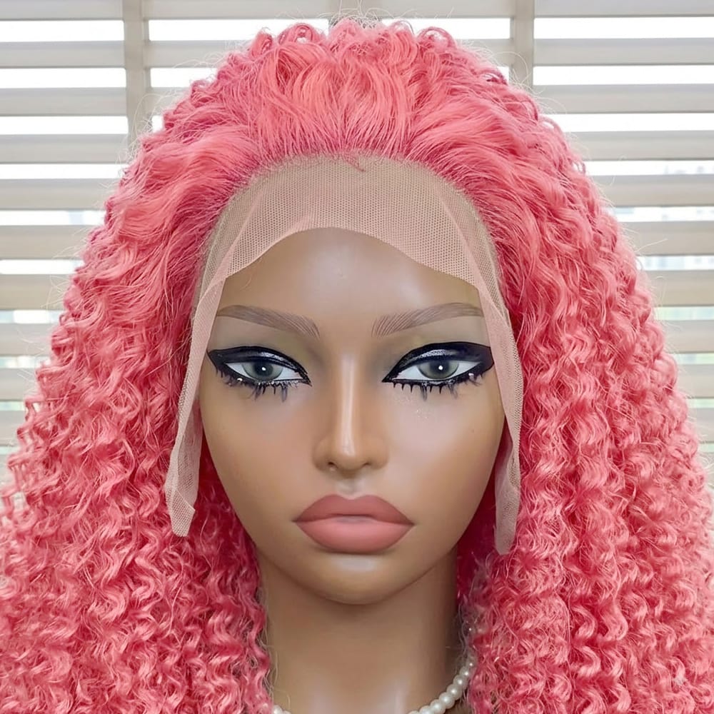 Afro Kinky Curly HD Lace Super Natural Lace Frontal Human Hair Wigs Bubblegum Pink LINKTOWIG
