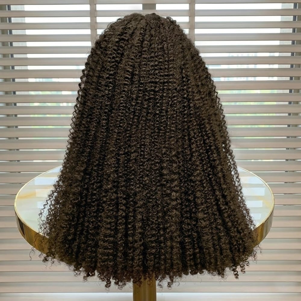 Afro Kinky Curly HD Lace Super Natural Lace Frontal Human Hair Wigs Chocolate Brown LINKTOWIG