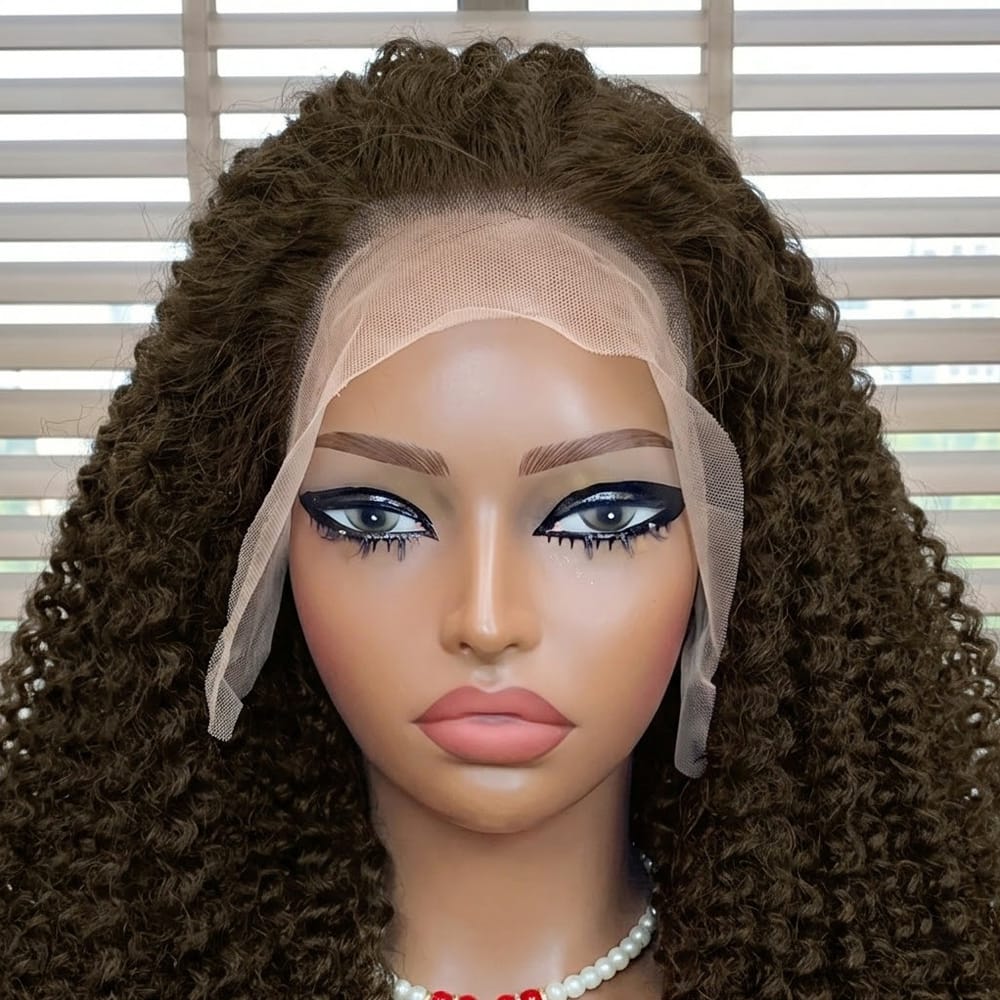 Afro Kinky Curly HD Lace Super Natural Lace Frontal Human Hair Wigs Chocolate Brown LINKTOWIG