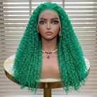 Afro Kinky Curly HD Lace Super Natural Lace Frontal Human Hair Wigs Dark Emerald Green LINKTOWIG