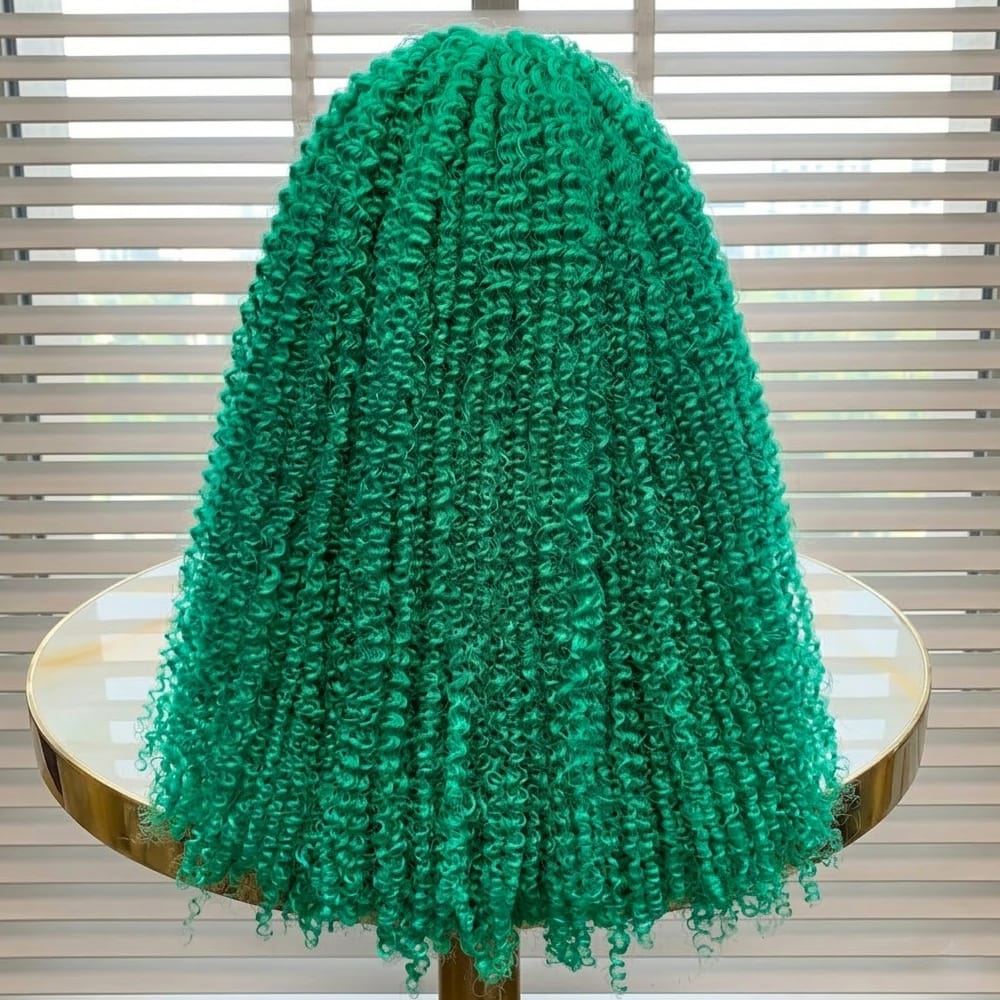 Afro Kinky Curly HD Lace Super Natural Lace Frontal Human Hair Wigs Dark Emerald Green LINKTOWIG