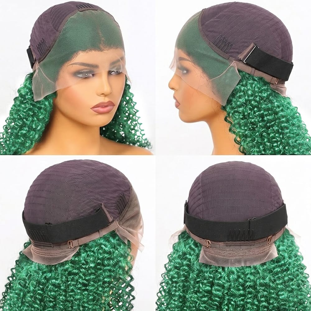 Afro Kinky Curly HD Lace Super Natural Lace Frontal Human Hair Wigs Dark Emerald Green LINKTOWIG
