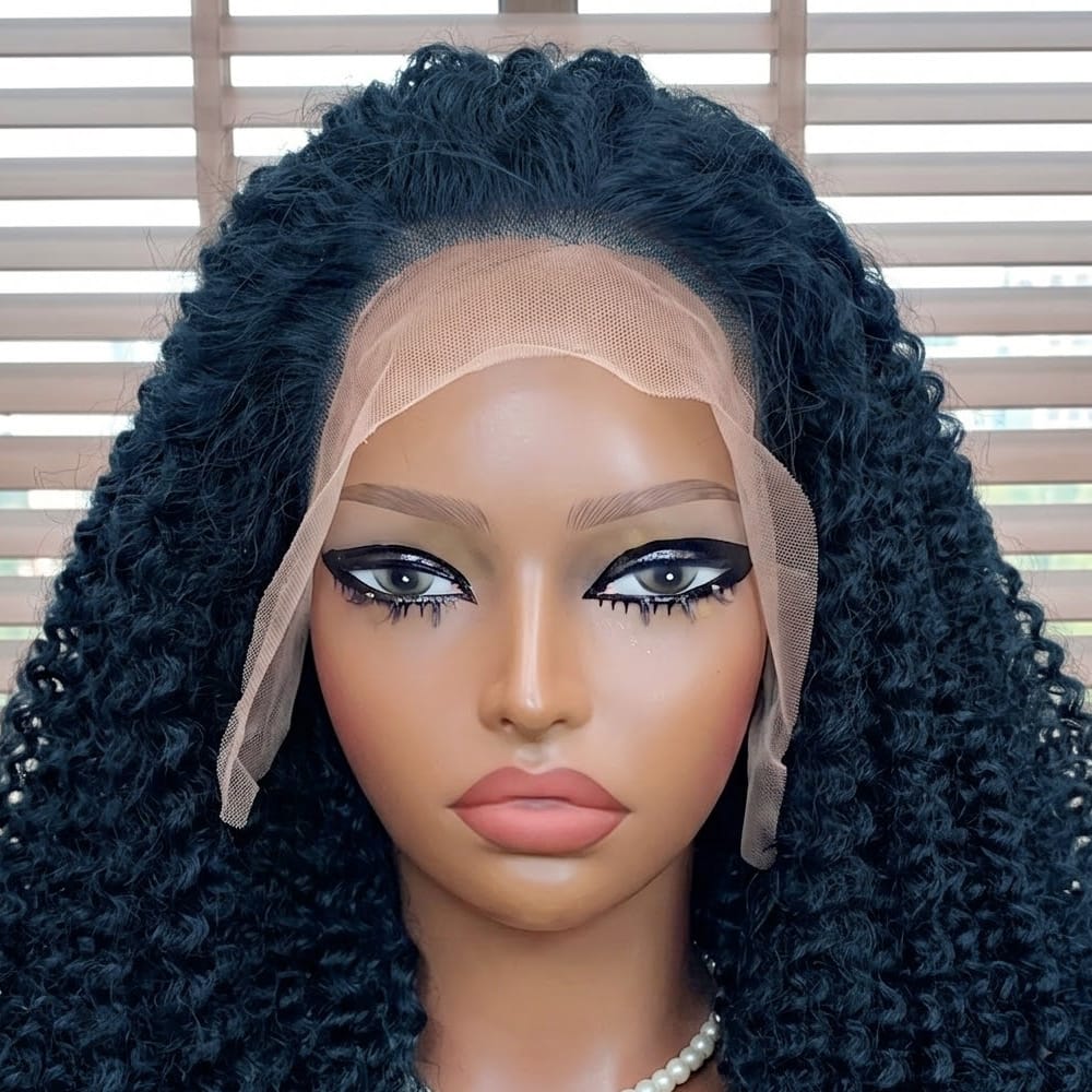 Afro Kinky Curly HD Lace Super Natural Lace Frontal Human Hair Wigs Dark Emerald Green LINKTOWIG