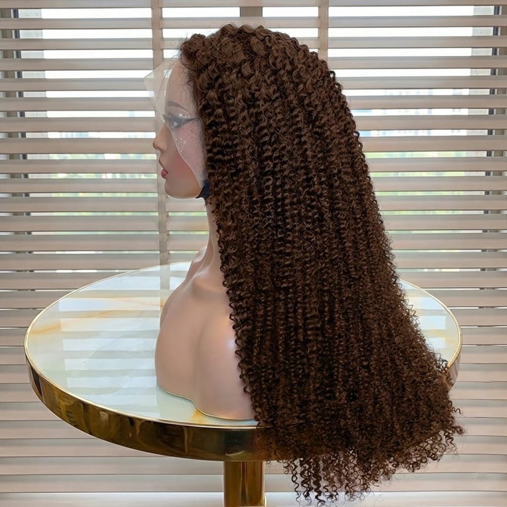 Afro Kinky Curly HD Lace Super Natural Lace Frontal Human Hair Wigs Espresso Brown LINKTOWIG