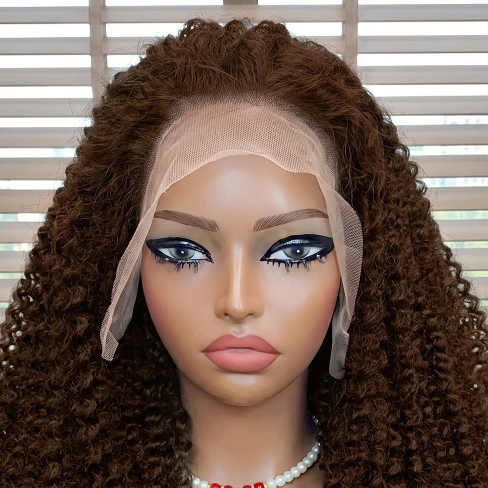 Afro Kinky Curly HD Lace Super Natural Lace Frontal Human Hair Wigs Espresso Brown LINKTOWIG
