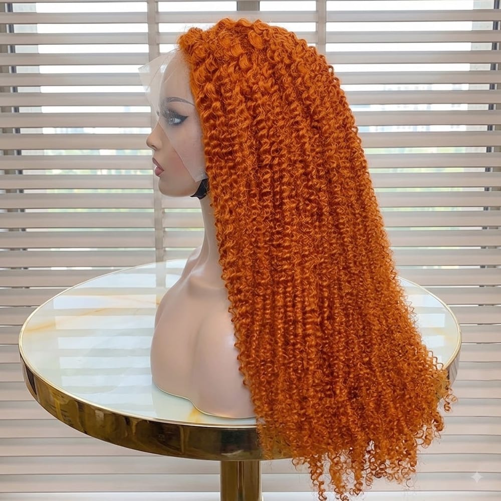 Afro Kinky Curly HD Lace Super Natural Lace Frontal Human Hair Wigs Ginger Orange LINKTOWIG