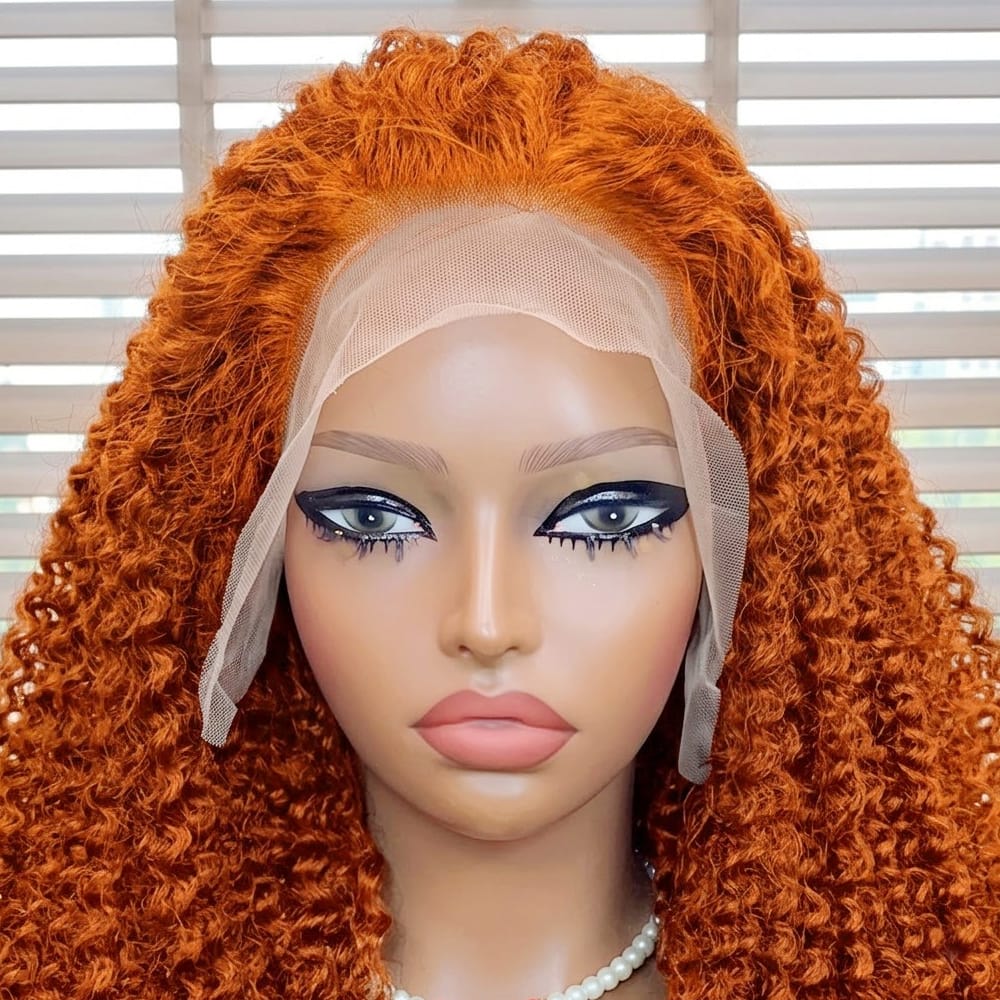 Afro Kinky Curly HD Lace Super Natural Lace Frontal Human Hair Wigs Ginger Orange LINKTOWIG