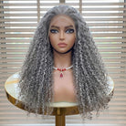 Afro Kinky Curly HD Lace Super Natural Lace Frontal Human Hair Wigs Light Charcoal Grey LINKTOWIG