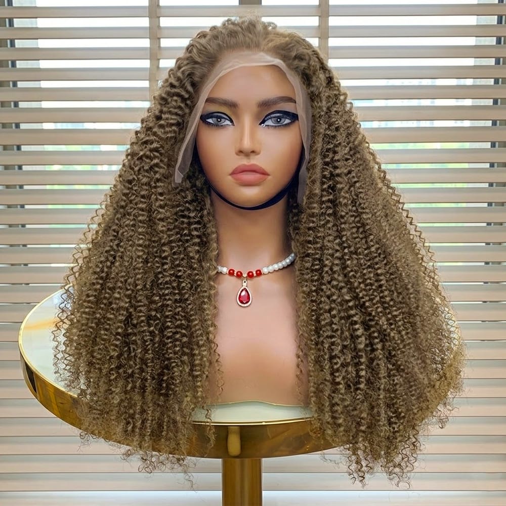 Afro Kinky Curly HD Lace Super Natural Lace Frontal Human Hair Wigs Medium Chestnut Brown LINKTOWIG