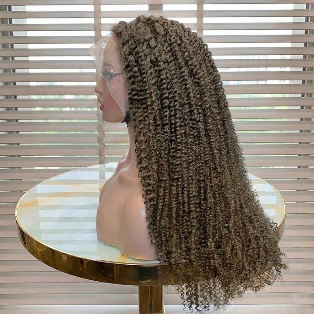 Afro Kinky Curly HD Lace Super Natural Lace Frontal Human Hair Wigs Medium Chestnut Brown LINKTOWIG