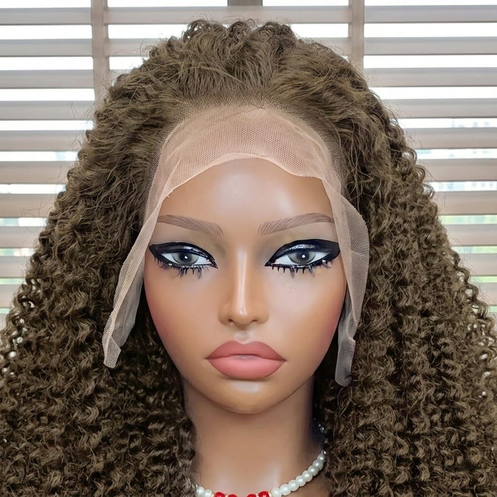 Afro Kinky Curly HD Lace Super Natural Lace Frontal Human Hair Wigs Medium Chestnut Brown LINKTOWIG