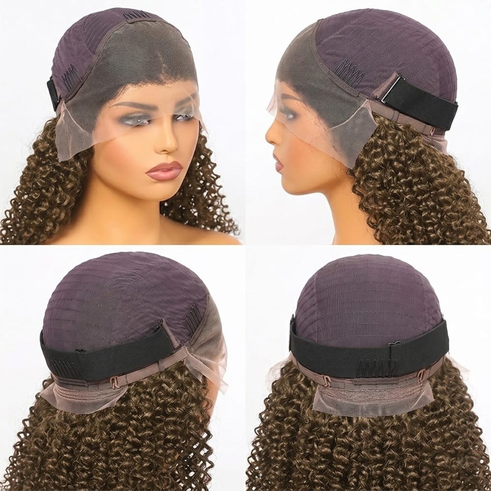 Afro Kinky Curly HD Lace Super Natural Lace Frontal Human Hair Wigs Medium Chestnut Brown LINKTOWIG