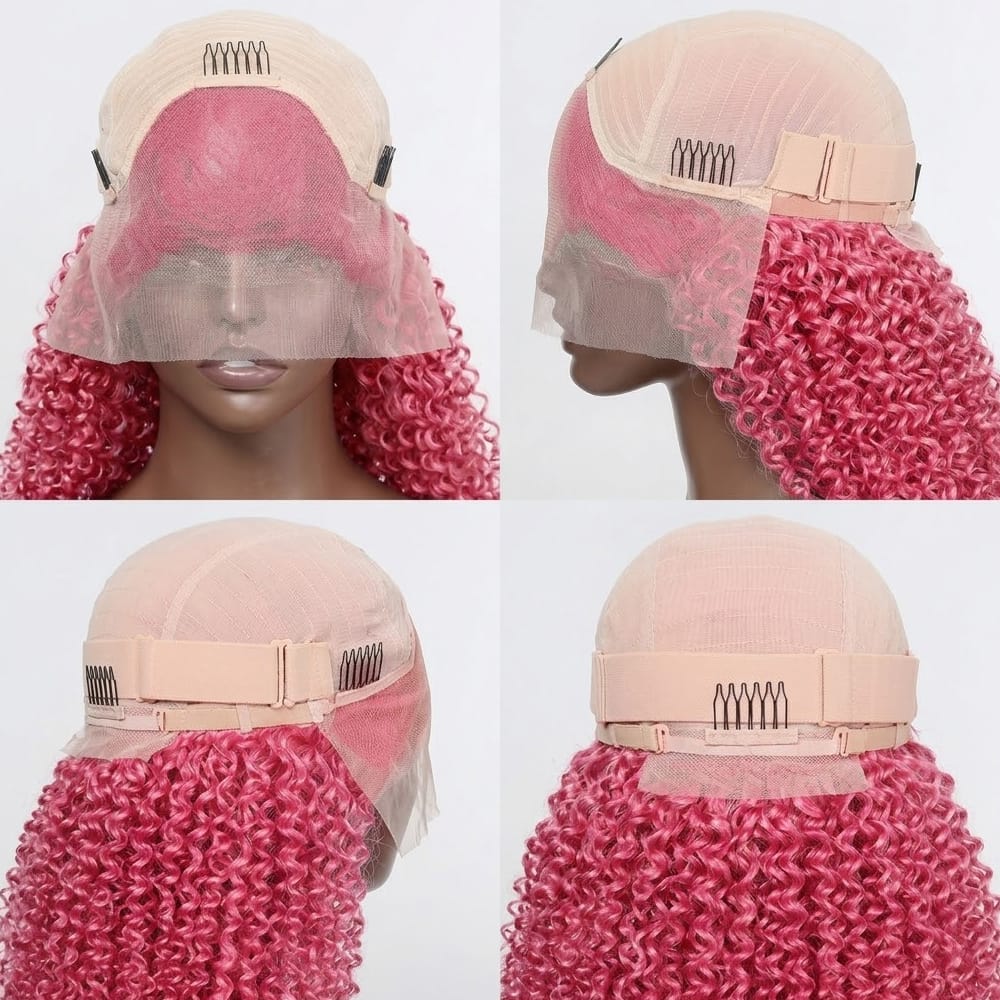 Afro Kinky Curly HD Lace Super Natural Lace Frontal Human Hair Wigs pink LINKTOWIG