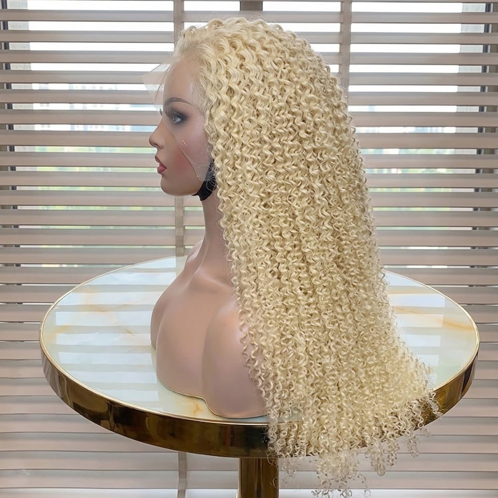 Afro Kinky Curly HD Lace Super Natural Lace Frontal Human Hair Wigs Platinum Blonde LINKTOWIG
