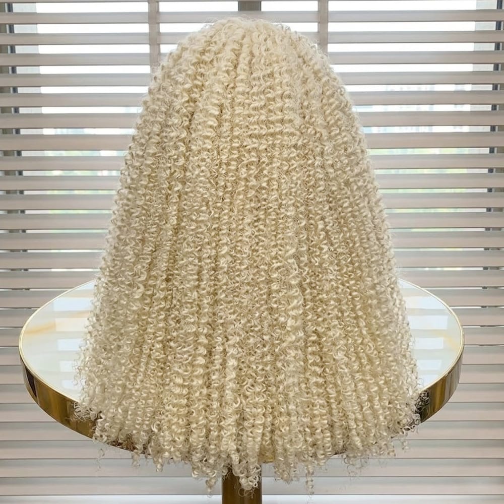 Afro Kinky Curly HD Lace Super Natural Lace Frontal Human Hair Wigs Platinum Blonde LINKTOWIG