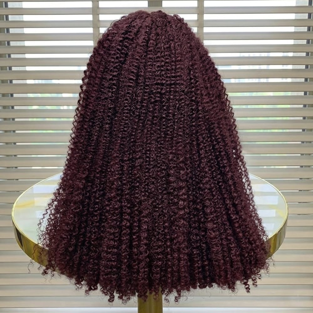 Afro Kinky Curly HD Lace Super Natural Lace Frontal Human Hair Wigs Purplish-red LINKTOWIG