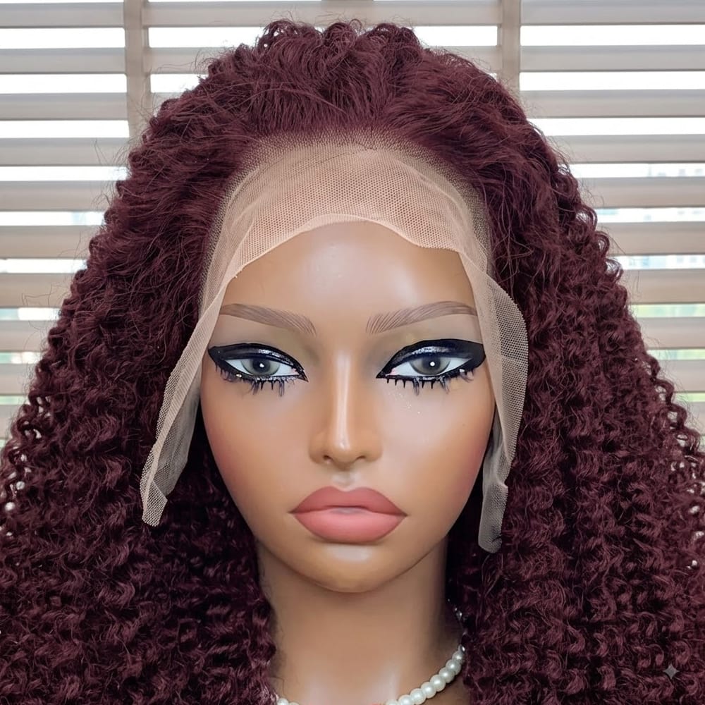 Afro Kinky Curly HD Lace Super Natural Lace Frontal Human Hair Wigs Purplish-red LINKTOWIG