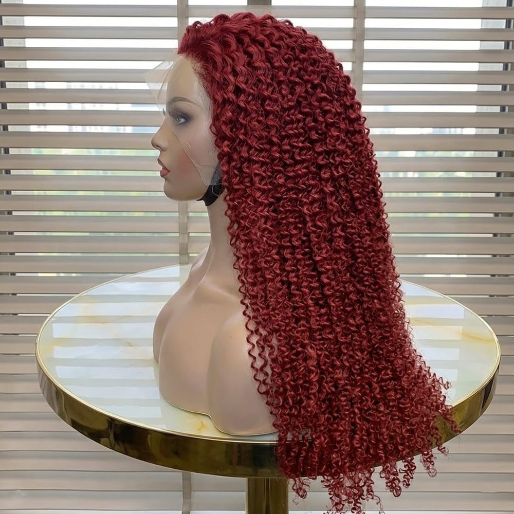 Afro Kinky Curly HD Lace Super Natural Lace Frontal Human Hair Wigs Ruby Red LINKTOWIG