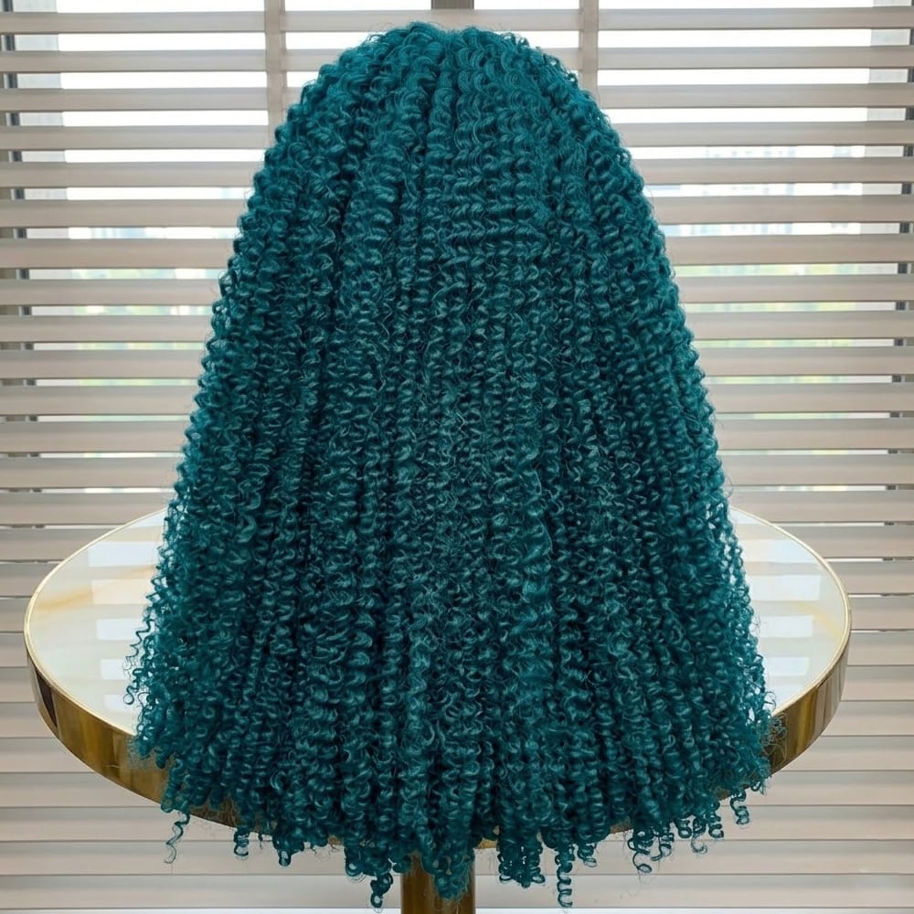 Afro Kinky Curly HD Lace Super Natural Lace Frontal Human Hair Wigs Teal Green LINKTOWIG