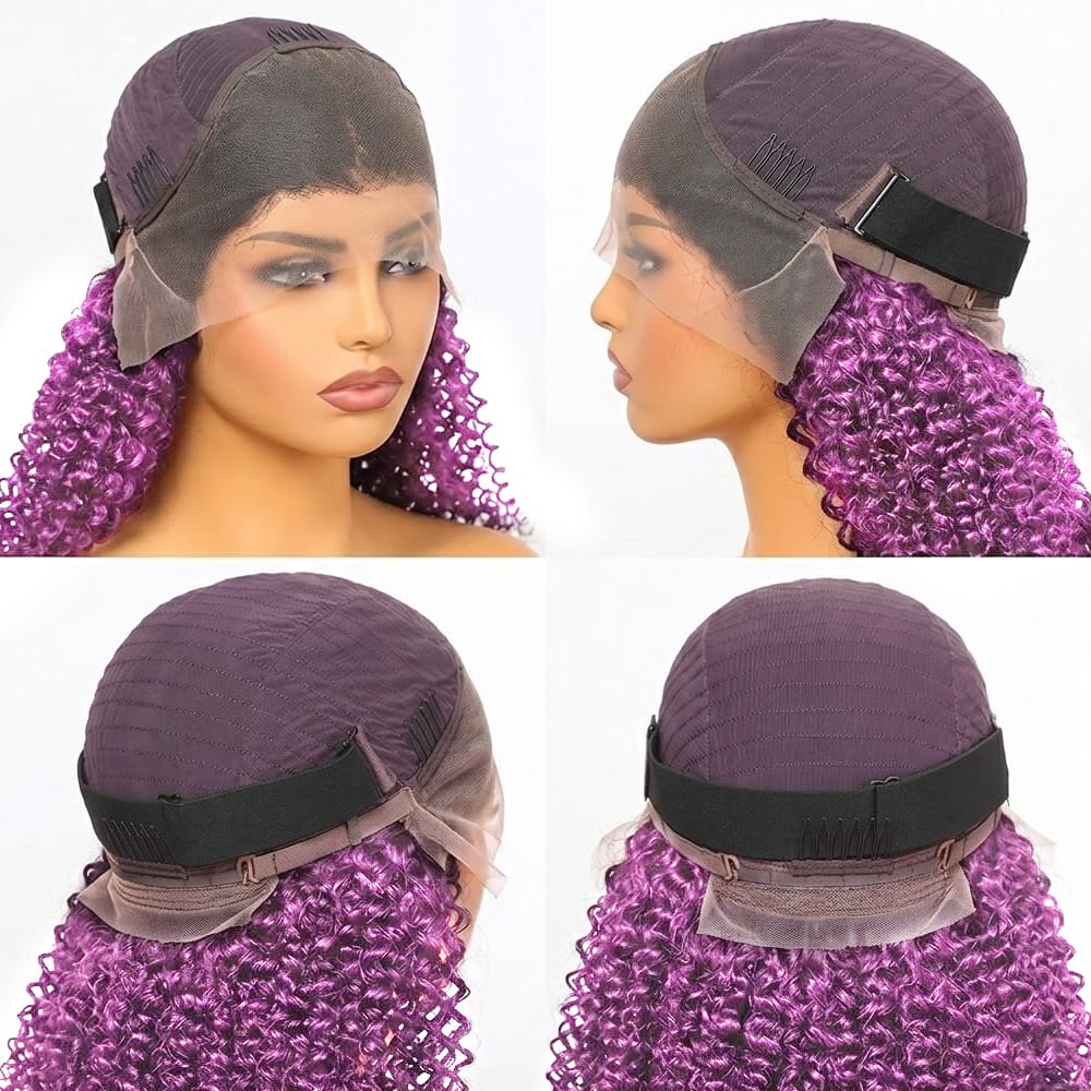 Afro Kinky Curly HD Lace Super Natural Lace Frontal Human Hair Wigs Violet Purple LINKTOWIG