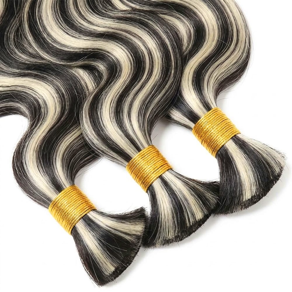 Body Wave 100% Raw Virgin  Human Hair Bundles - (No Weft) Bulk Hair  3 Bundles / Black and grey blended highlights LINKTOWIG