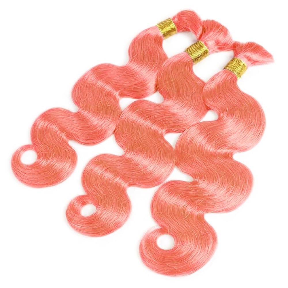 Body Wave 100% Raw Virgin  Human Hair Bundles - (No Weft) Bulk Hair  3 Bundles / Bubblegum Pink LINKTOWIG