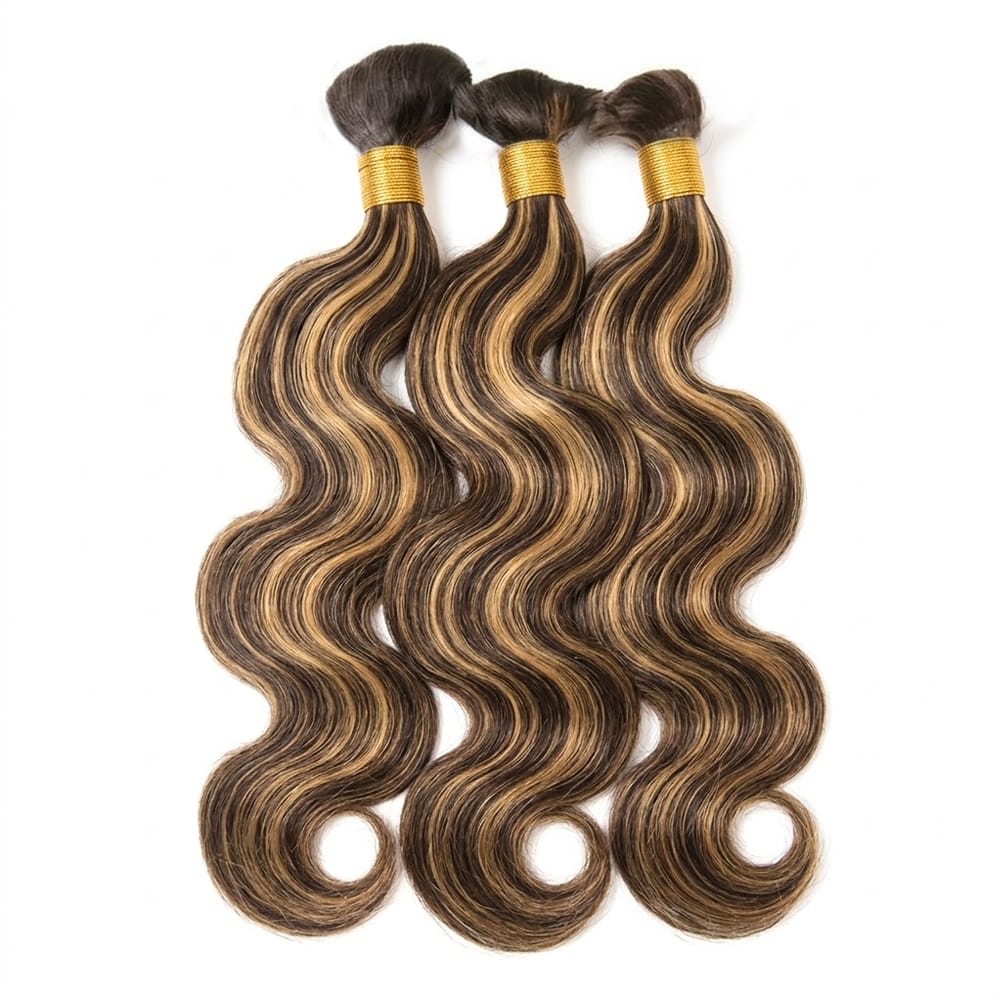 Body Wave 100% Raw Virgin  Human Hair Bundles - (No Weft) Bulk Hair  3 Bundles / Honey Blonde Highlights LINKTOWIG