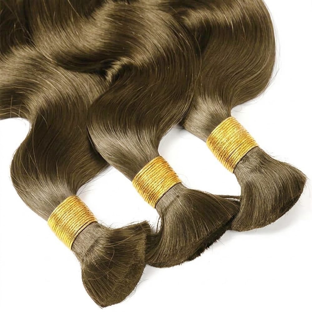 Body Wave 100% Raw Virgin  Human Hair Bundles - (No Weft) Bulk Hair  3 Bundles / Medium Chestnut Brown LINKTOWIG