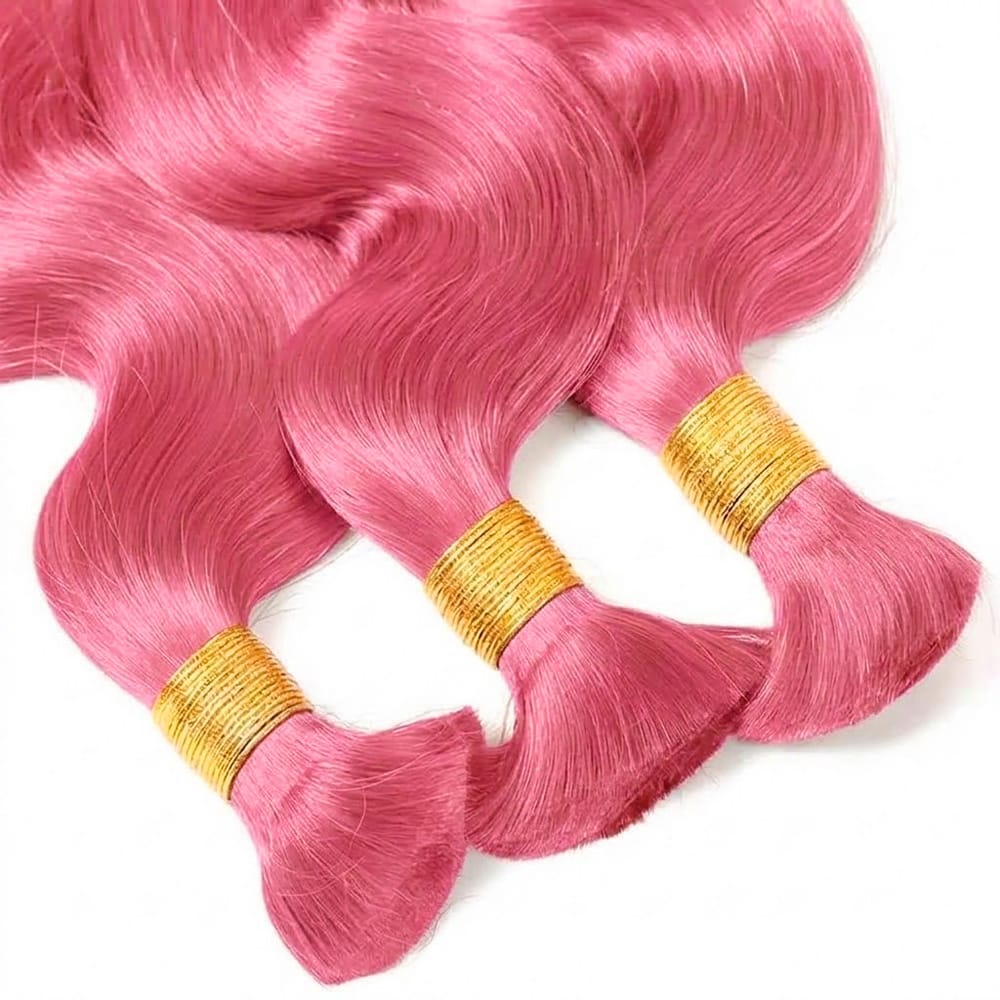 Body Wave 100% Raw Virgin  Human Hair Bundles - (No Weft) Bulk Hair  3 Bundles / pink LINKTOWIG