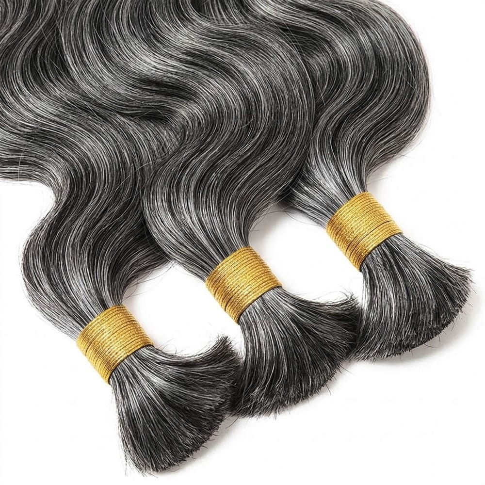 Body Wave 100% Raw Virgin  Human Hair Bundles - (No Weft) Bulk Hair  3 Bundles / Silver Grey LINKTOWIG