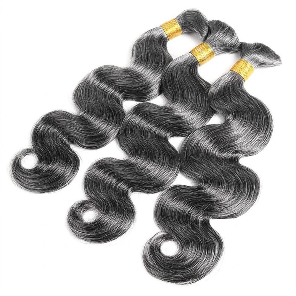 Body Wave 100% Raw Virgin  Human Hair Bundles - (No Weft) Bulk Hair  3 Bundles / Silver Grey LINKTOWIG