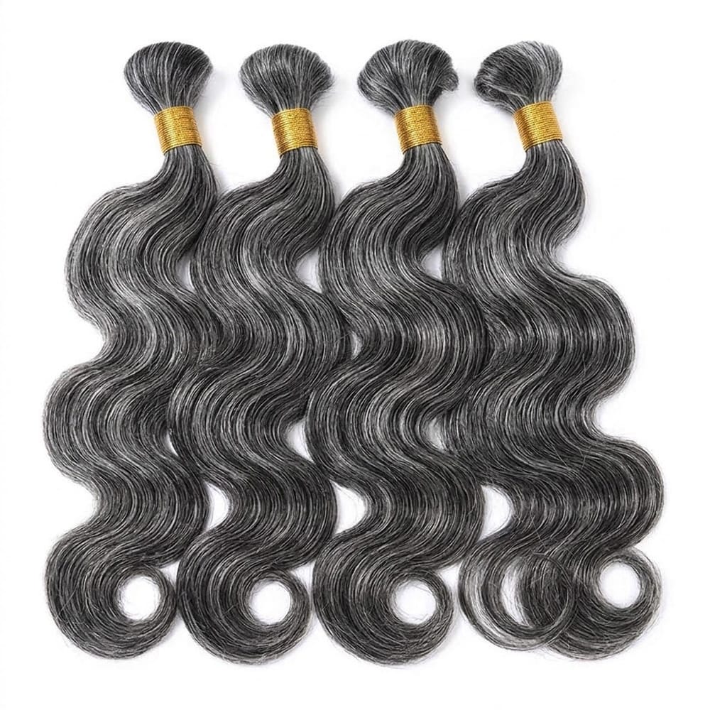 Body Wave 100% Raw Virgin  Human Hair Bundles - (No Weft) Bulk Hair  3 Bundles / Silver Grey LINKTOWIG