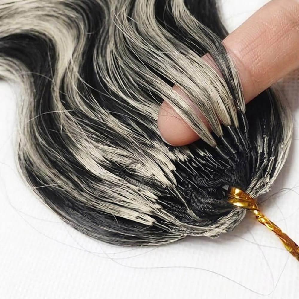 Body Wave Hair Bundles / Feather Hair Extensions — 100% Virgin Human Hair / Black and grey blended highlights LINKTOWIG