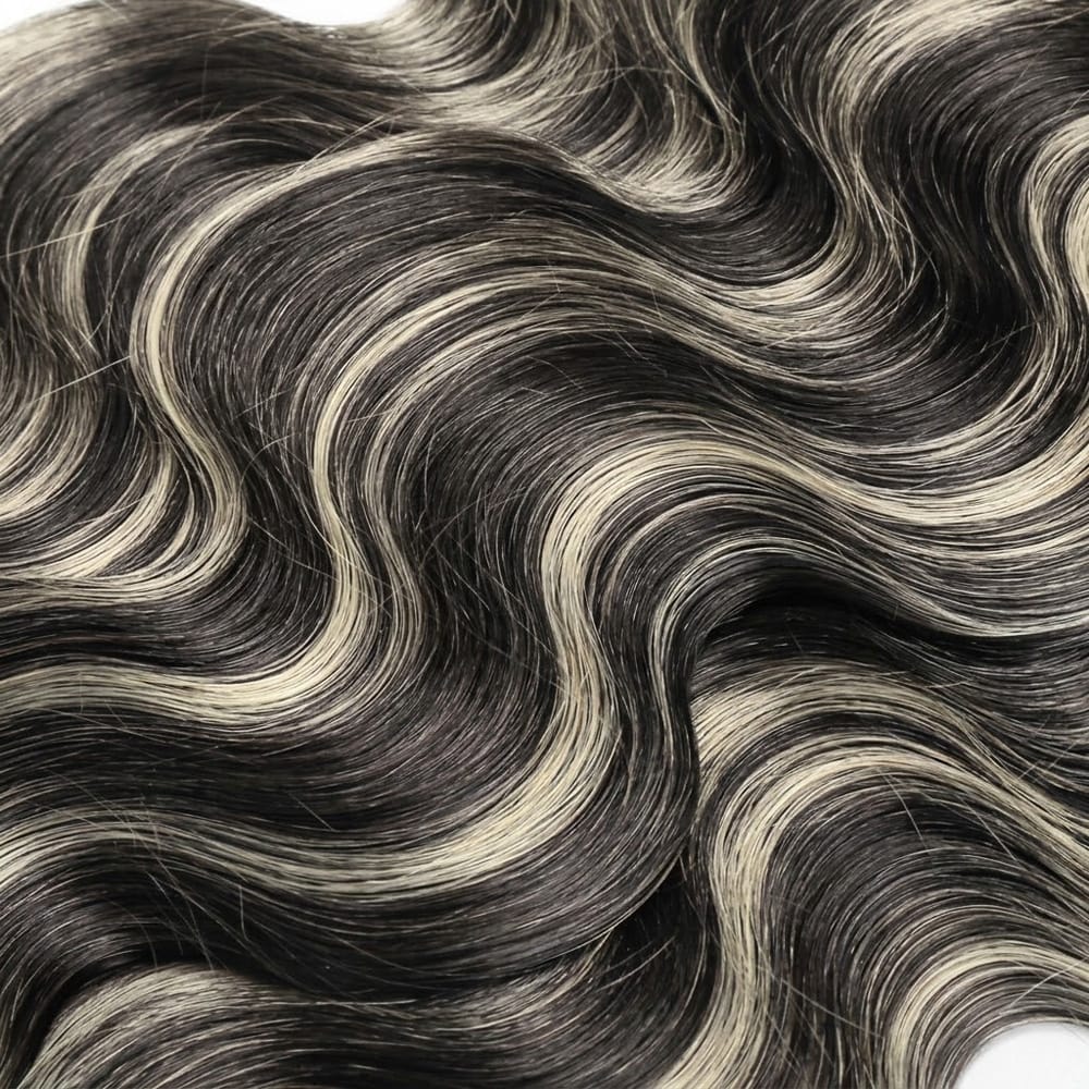 Body Wave Hair Bundles / Feather Hair Extensions — 100% Virgin Human Hair / Black and grey blended highlights LINKTOWIG